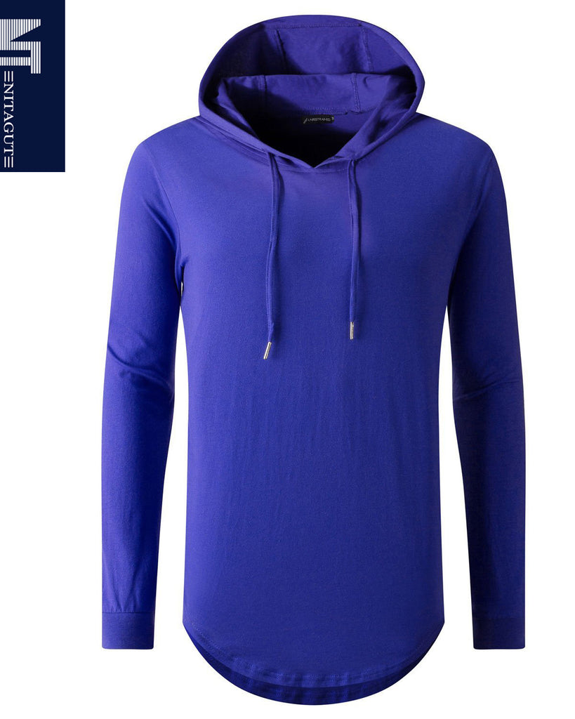 NITAGUT Mens Hipster Hip Hop Longline Hooded Side Zipper Long Sleeve T Shirt