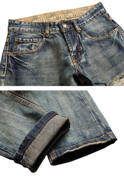 NITAGUT Men's Ripped Slim Fit Tapered Leg Jeans-Grey