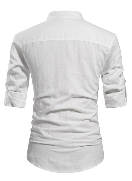 NITAGUT Men Henley Neck Long Sleeve Daily Look Linen Shirts