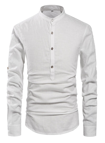 NITAGUT Men Henley Neck Long Sleeve Daily Look Linen Shirts