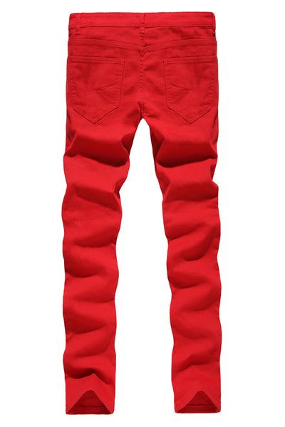 NITAGUT Men's Skinny Ripped Destroyed Slim Straight Fit Zipper Jeans-Red