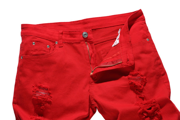 NITAGUT Men's Skinny Ripped Destroyed Slim Straight Fit Zipper Jeans-Red