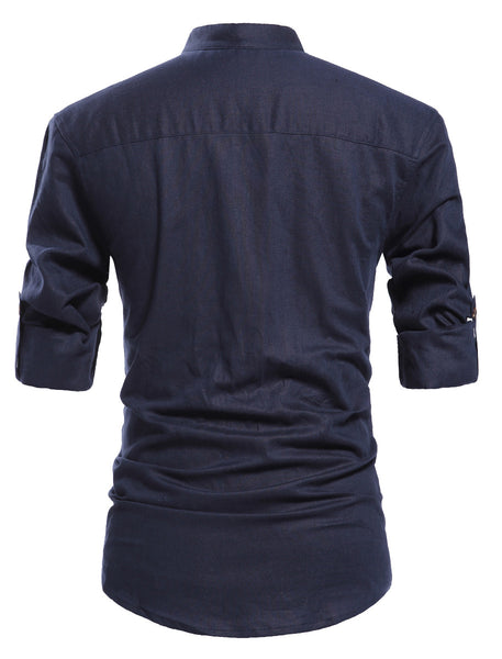NITAGUT Men Henley Neck Long Sleeve Daily Look Linen Shirts