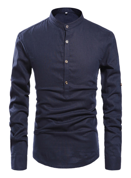NITAGUT Men Henley Neck Long Sleeve Daily Look Linen Shirts