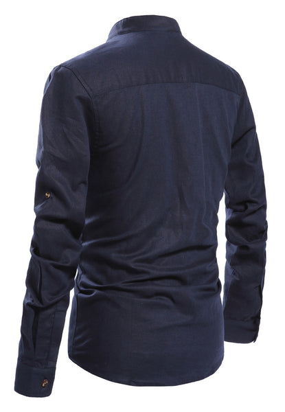 NITAGUT Men Henley Neck Long Sleeve Daily Look Linen Shirts