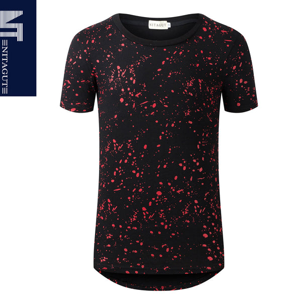 NITAGUT Mens Hipster Hiphop Longline T-Shirt Cotton Star Print Tees Zipper Trim