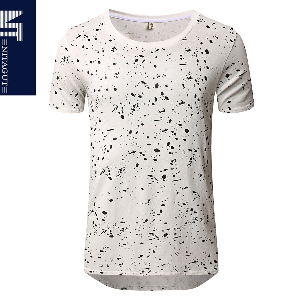 NITAGUT Mens Hipster Hiphop Longline T-Shirt Cotton Star Print Tees Zipper Trim