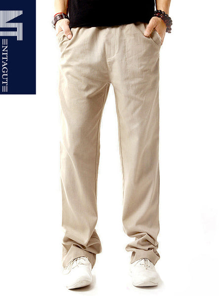 NITAGUT Men Casual Beach Trousers Linen Summer Pants