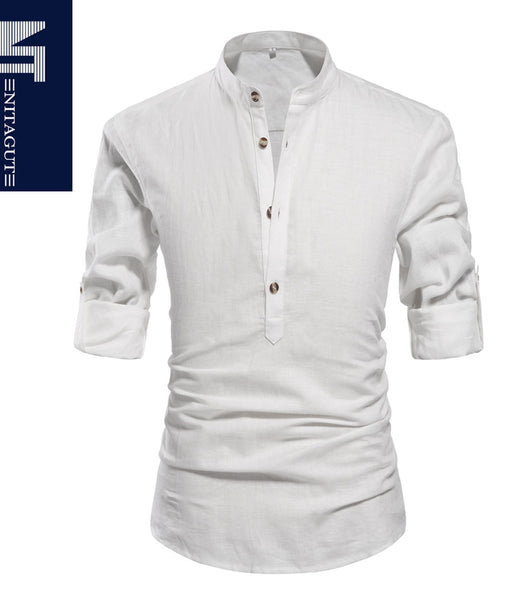 NITAGUT Men Henley Neck Long Sleeve Daily Look Linen Shirts