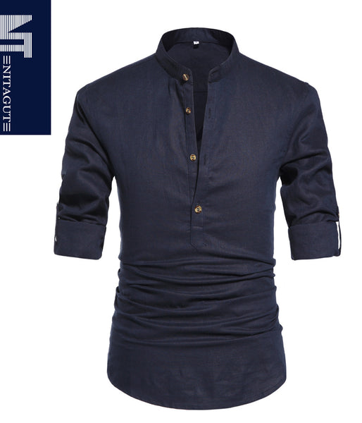 NITAGUT Men Henley Neck Long Sleeve Daily Look Linen Shirts