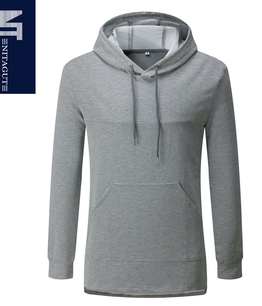 NITAGUT Mens Hipster Hip Hop Pullover Hoodie Sweatshirt Long Sleeve T shirts-Grey