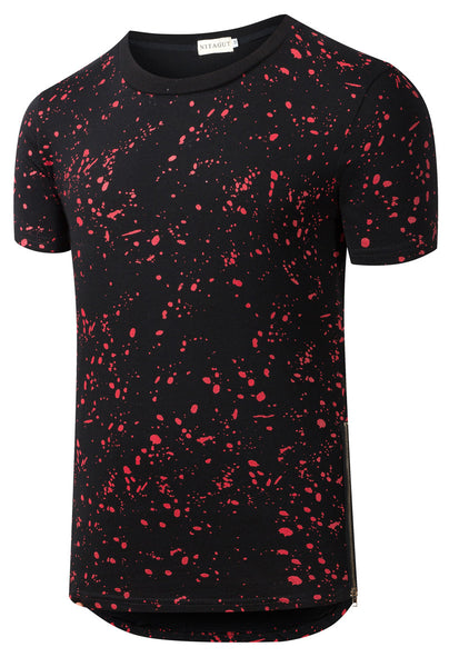 NITAGUT Mens Hipster Hiphop Longline T-Shirt Cotton Star Print Tees Zipper Trim