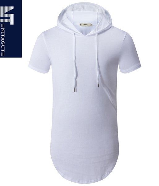 NITAGUT Men's Hipster Hip Hop Hoodie Side Zipper T shirt -White