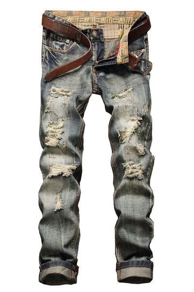 NITAGUT Men's Ripped Slim Fit Tapered Leg Jeans-Grey